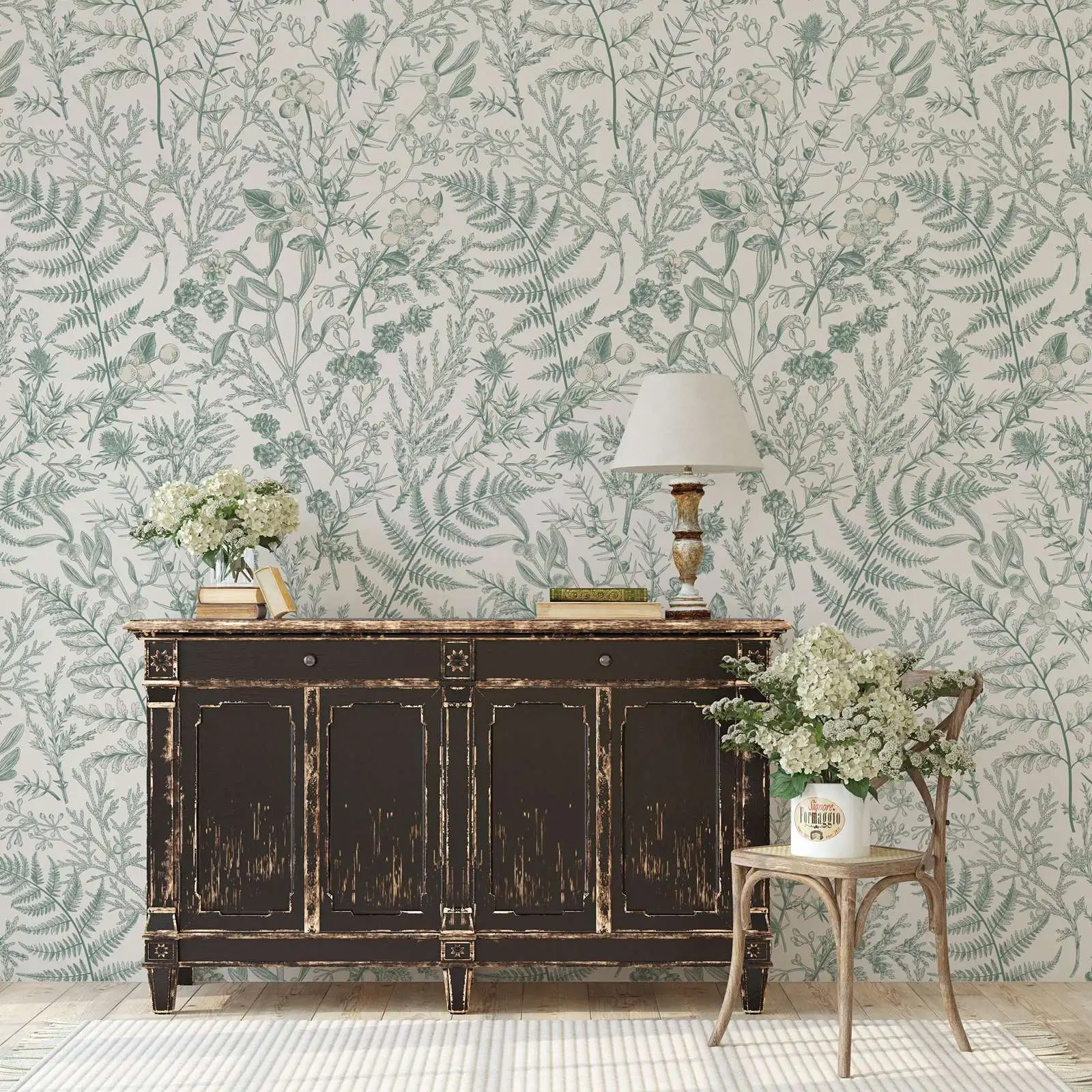 Farmhouse Neutral Nursery Wallpaper, Eucalyptus Fern Sage Wall Mural Peel & Stick, Green Botanical,Traditional Or Self-adhesive