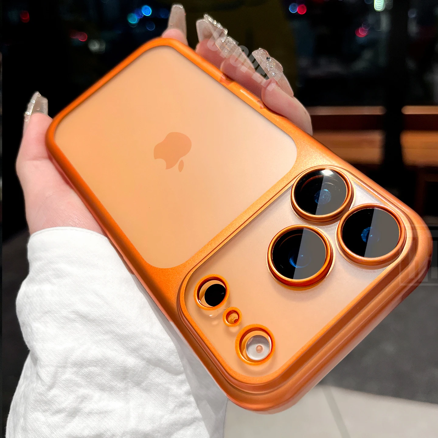 Nowe Pomarańczowe Przezroczyste Matowe Etui na Telefon z Powłoką Chroniącą Przed Odciskami Palców do iPhone'a 17 Pro Max z Folią Ochronną na Obiektyw i Twardą Obudową