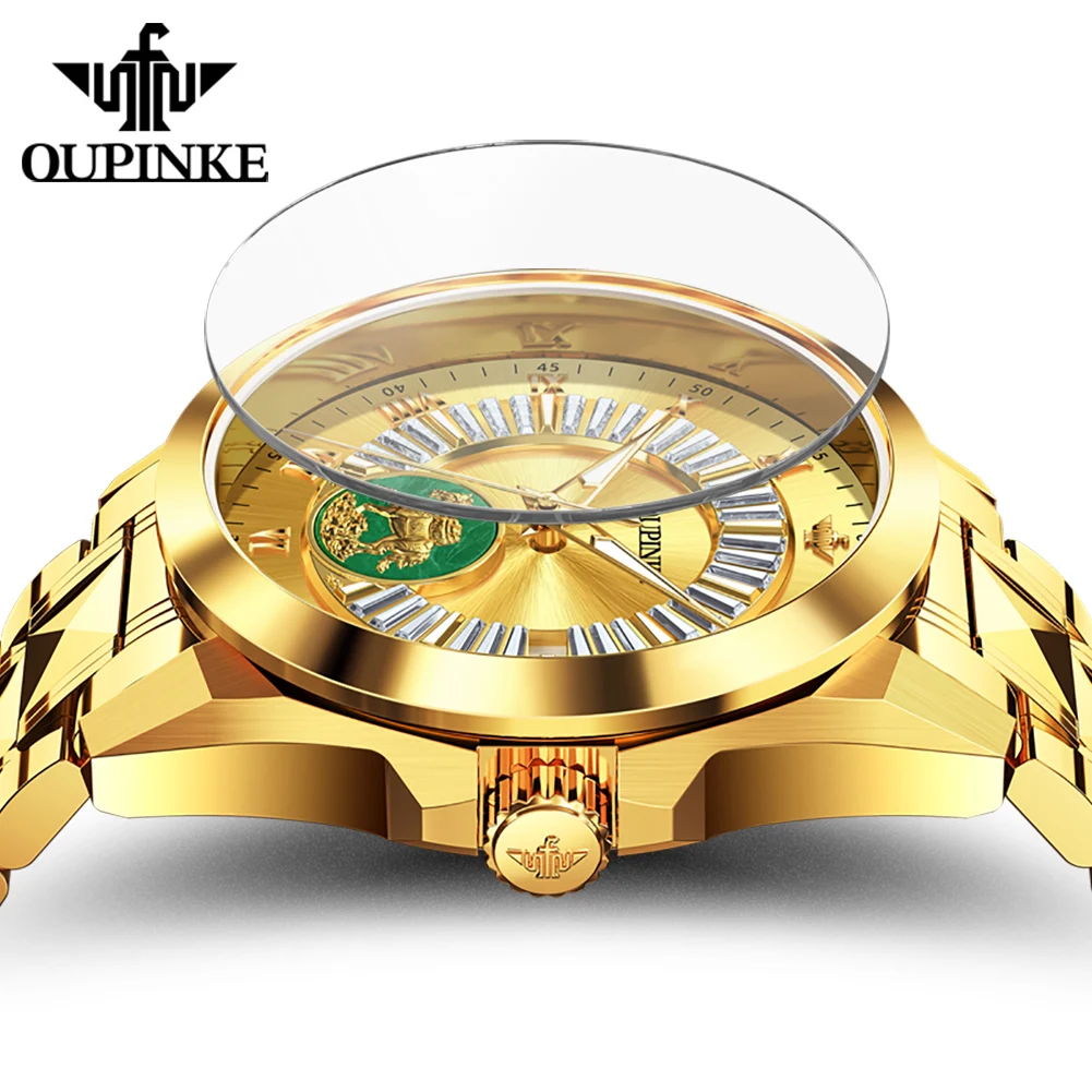OUPINKE 3320 Business Men Watch Gold Imported Mechanical Movement Big Dial Night Vision Function 50M Waterproof Men Watch