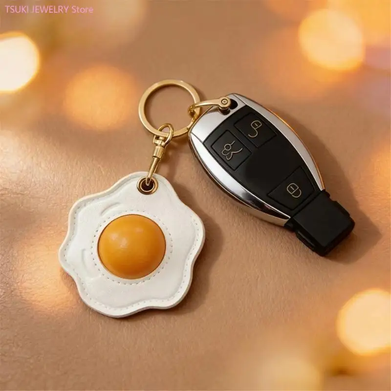 62KE Fashionable Cartoon Eggs Inspired PU Leather Keychain With Strong Metal Hook