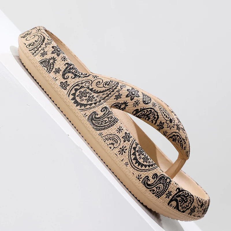 2024 Cashew Nut Print Pillow Slides Slip Soft Sole Platform Non-slip Casual Slides Summer Beach Comfy Flop-flop Plus Size Shoes