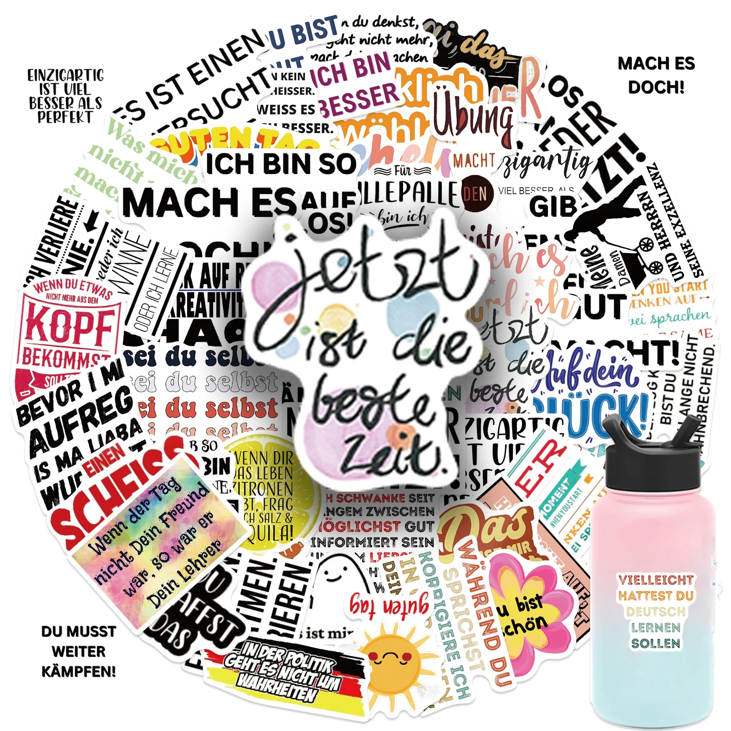 50 قطعة عبارات تحفيزية ألمانية ملصق مجموعة مقاوم للماء تصاميم الكرتون لأجهزة الكمبيوتر المحمولة الهواتف الأمتعة سكيت الغيتار خوذة #1
