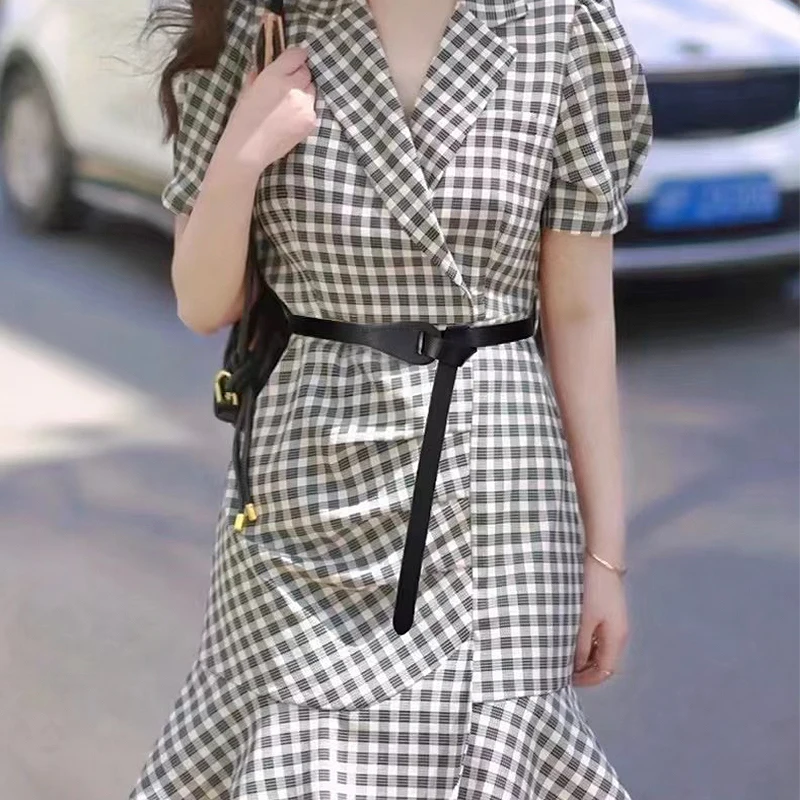 Donna-in Cowhide Thin Women Belt Knotted Buckle Waist Belts for Dresses Coat Daily Matching