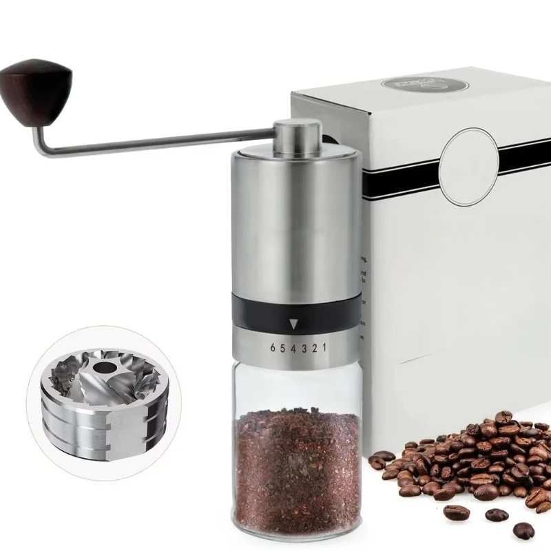 

Portable Stainless Steel Burr Coffee Grinder Multifunctional Manual Crank