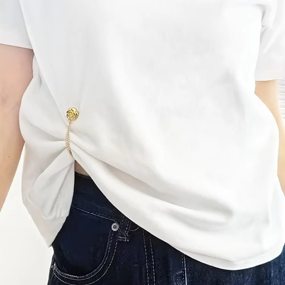 3Pcs Camellia Pattern T-shirt Buttons Set, Adjustable Clothes Clips, Hem Fastener Decorative Metal Buckles for Sewing Lovers