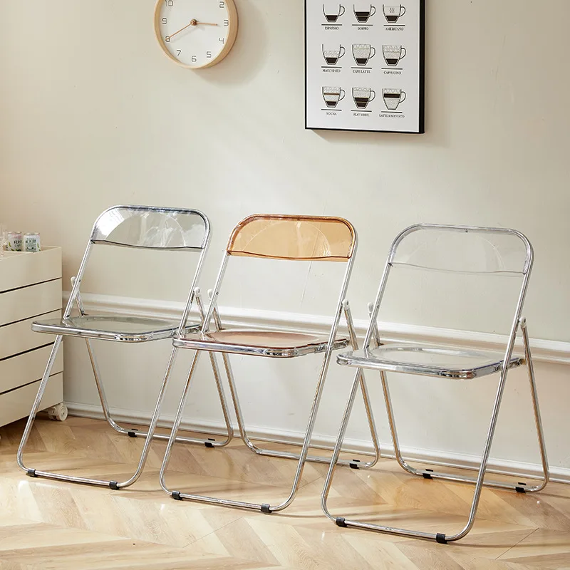 Transparent Foldable Acrylic Chair for Cafes Photogenic Tea Shops Fashion Stores Makeup Benches Promotional Display Seating