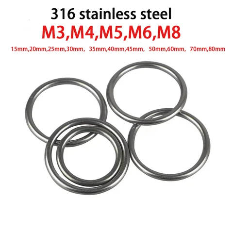 5Pcs 15-80mm 316 Stainless Steel O Rings Metal Buckles for Bag Strap Connect Circle Ring Dog Collar Loop Hardware Accessories