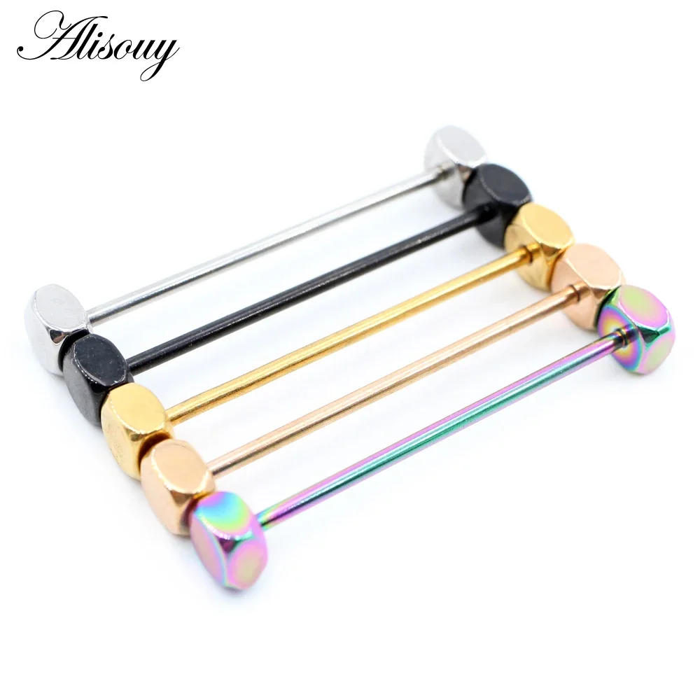 Alisouy 2PC 14G 1.6mm Stainless Steel Industrial Barbell Scaffold Earrings Ear Cartilage Helix Gauge Tragus Piercing Jewelry