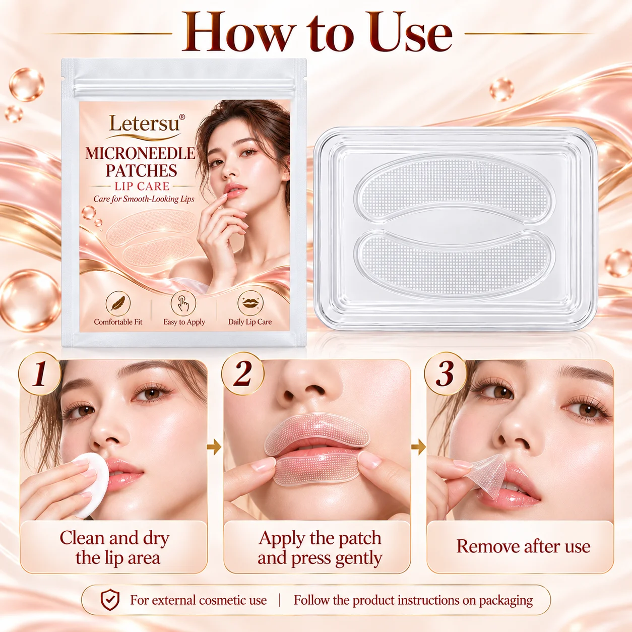 Microneedle Lip Patches, Micro Point Lip Care Patches, Comfortable Fit, Easy Apply, Daily Lip Care for Smooth-Looking Lips
