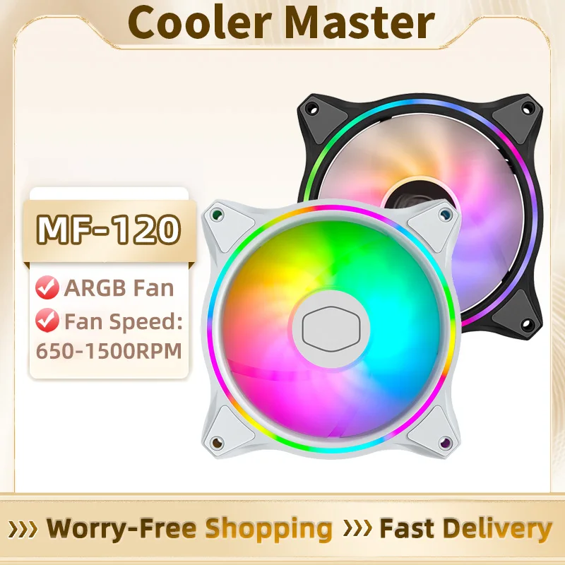 

Cooler Master MF-120HALO PC Case Fan 120mm 5V/3PIN ARGB Computer Cooling Fan CPU Cooler PWM 650-1500RPM Quiet Fans