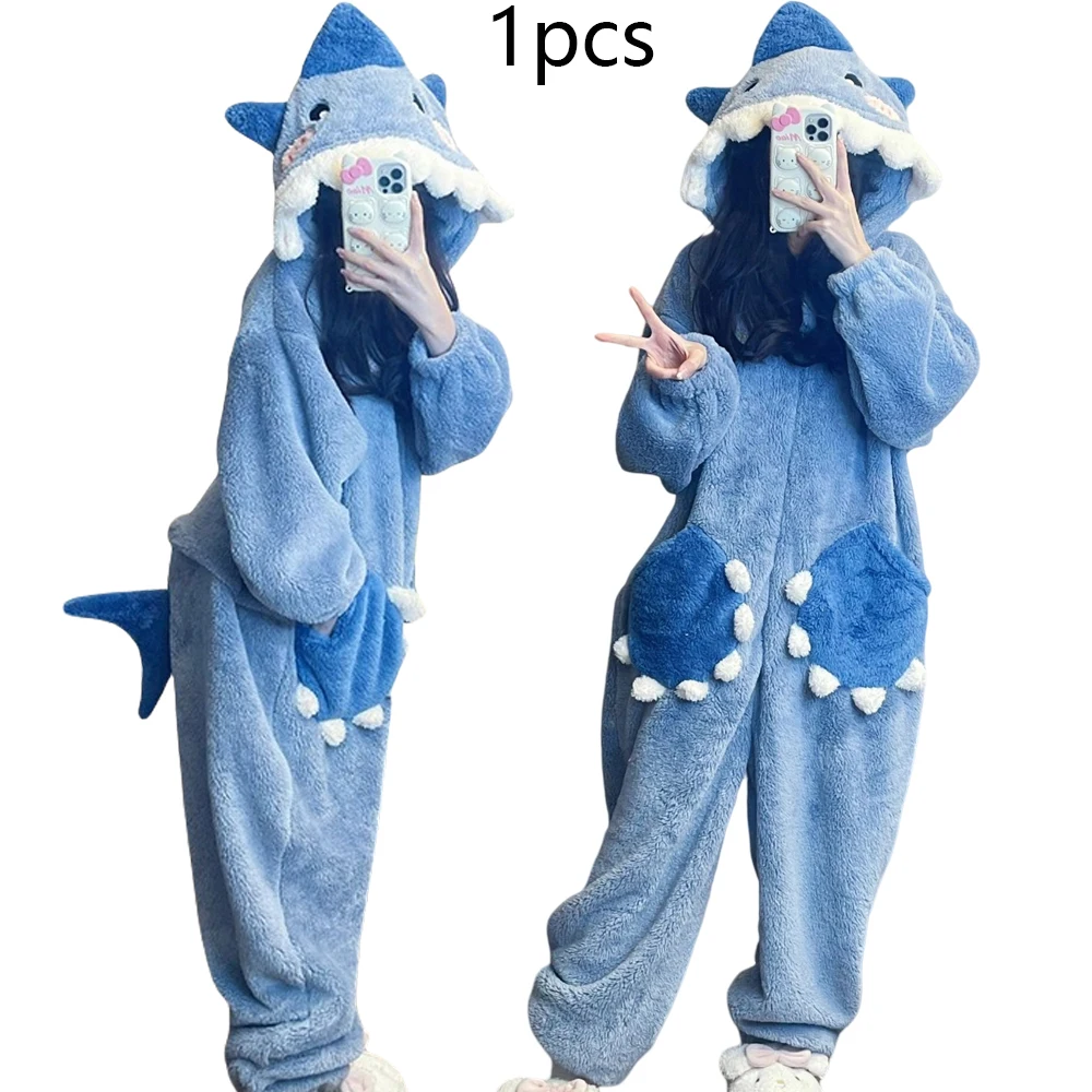 Cartoon Schattige Haai Dames Capuchon Nachtkleding Kigurumi Unicorn Winter Cosplay Pijama Jumpsuit Vrouwelijke Kerstfeest Loungewear