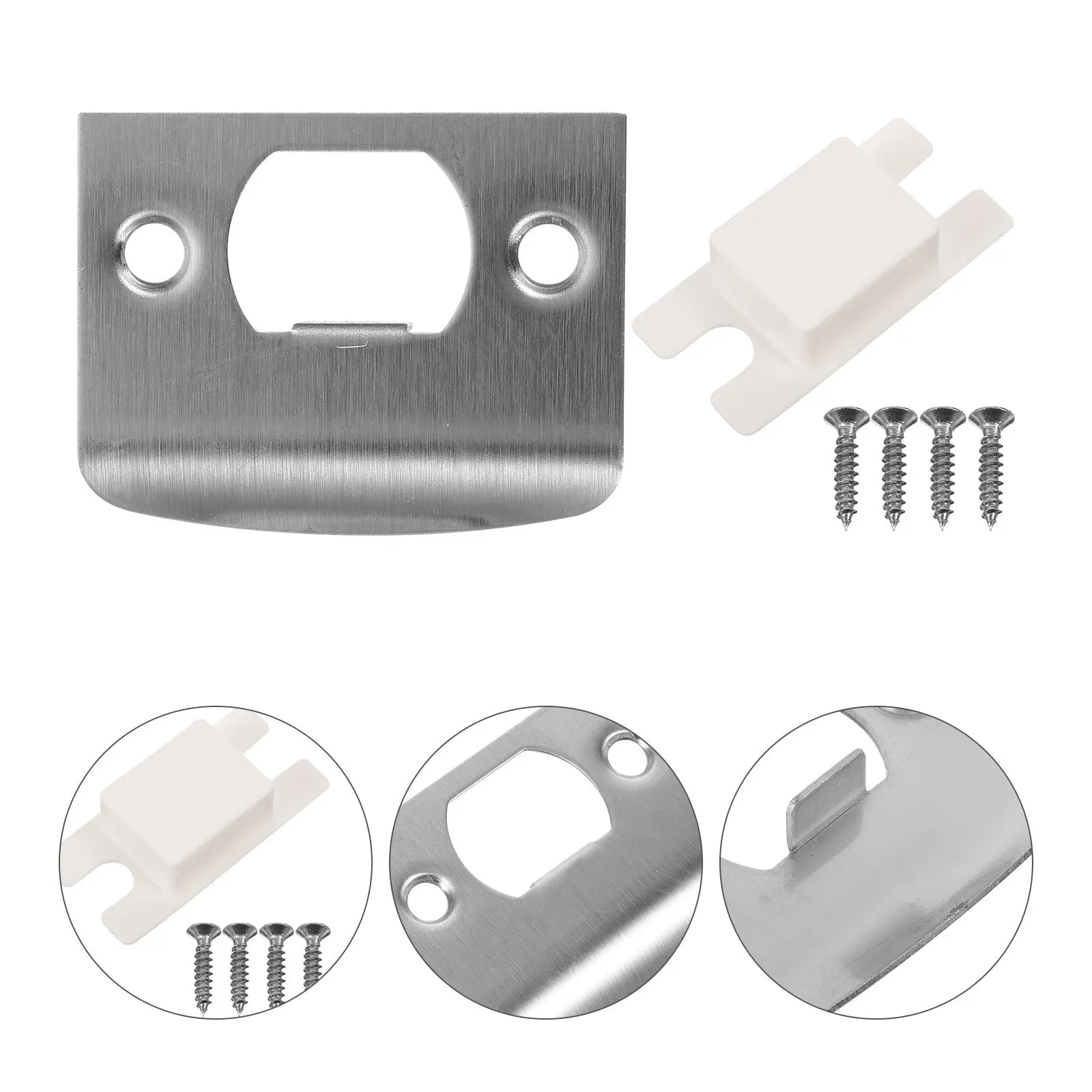 

4Sets Door Strike Plate Kit Stainless Steel Reinforcement for Deadbolt Locks Secure Fit Hole Cover Plate for Home Office Shop