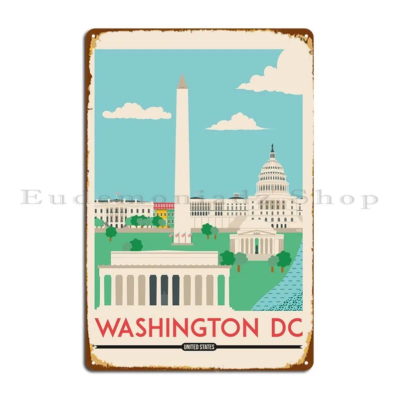 Washington Dc Cityscape Metal Plaque Create Wall Mural Wall Decor Printed Party Plates Tin Sign Poster