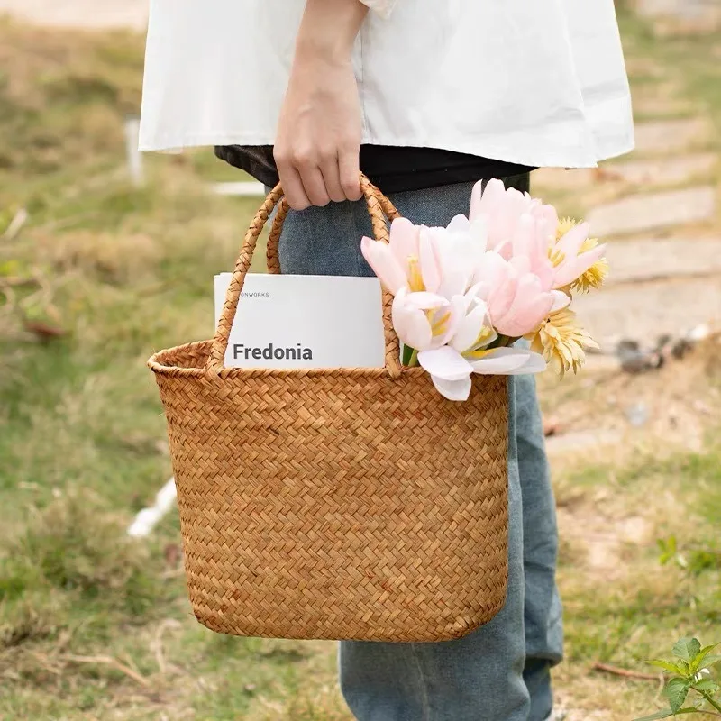 القش حقيبة من القماش حقيبة يد تخزين مهرجان منتصف الخريف واليوم الوطني هدية سلة التخزين الإنترنت المشاهير هدية سلة محمولة