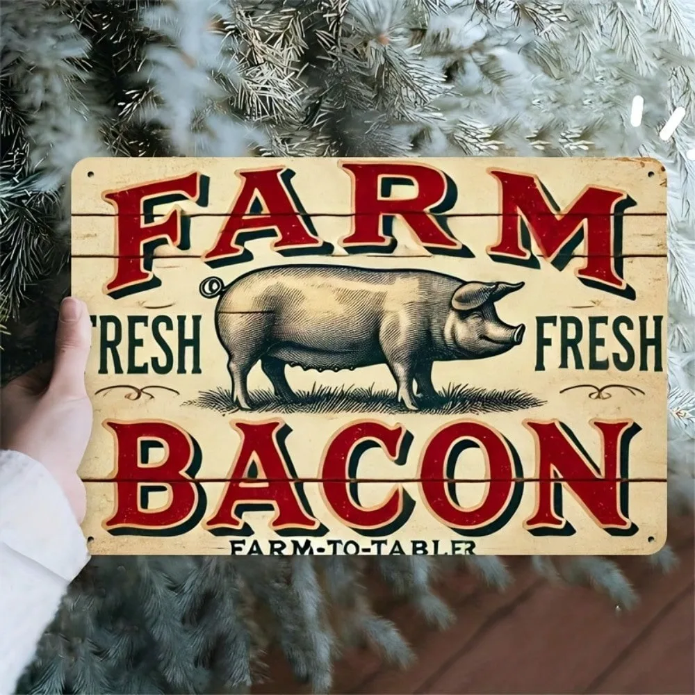 

Farm Fresh Bacon Metal Sign - Kitchen Wall Art For Home & Cafe, Farmhouse Decor, Indoor Outdoor Hanging Metal Plaque