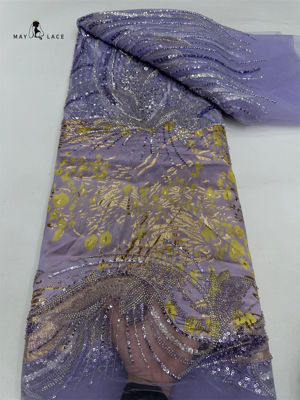 

Luxury Sequins Lace Fabric 2025 High Quality Tulle French Beaded Lace Fabric Nigerian Sequins Embroidery For Wedding Party Women