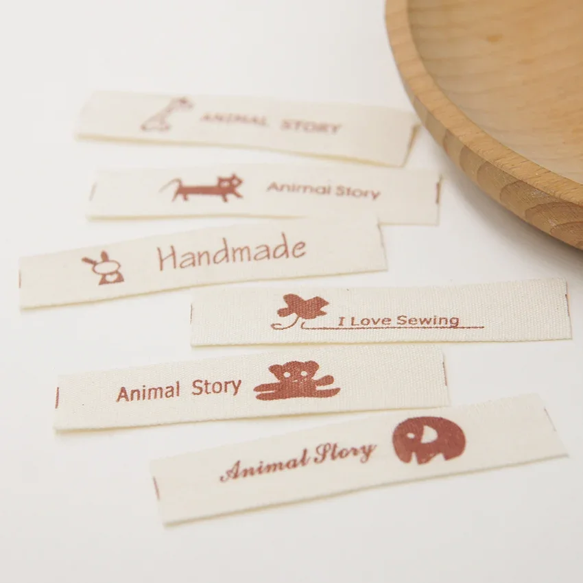 Pure cotton handmade fabric label, handmade label, sewn DIY accessories, deer bear animal, new product of four leaf clover