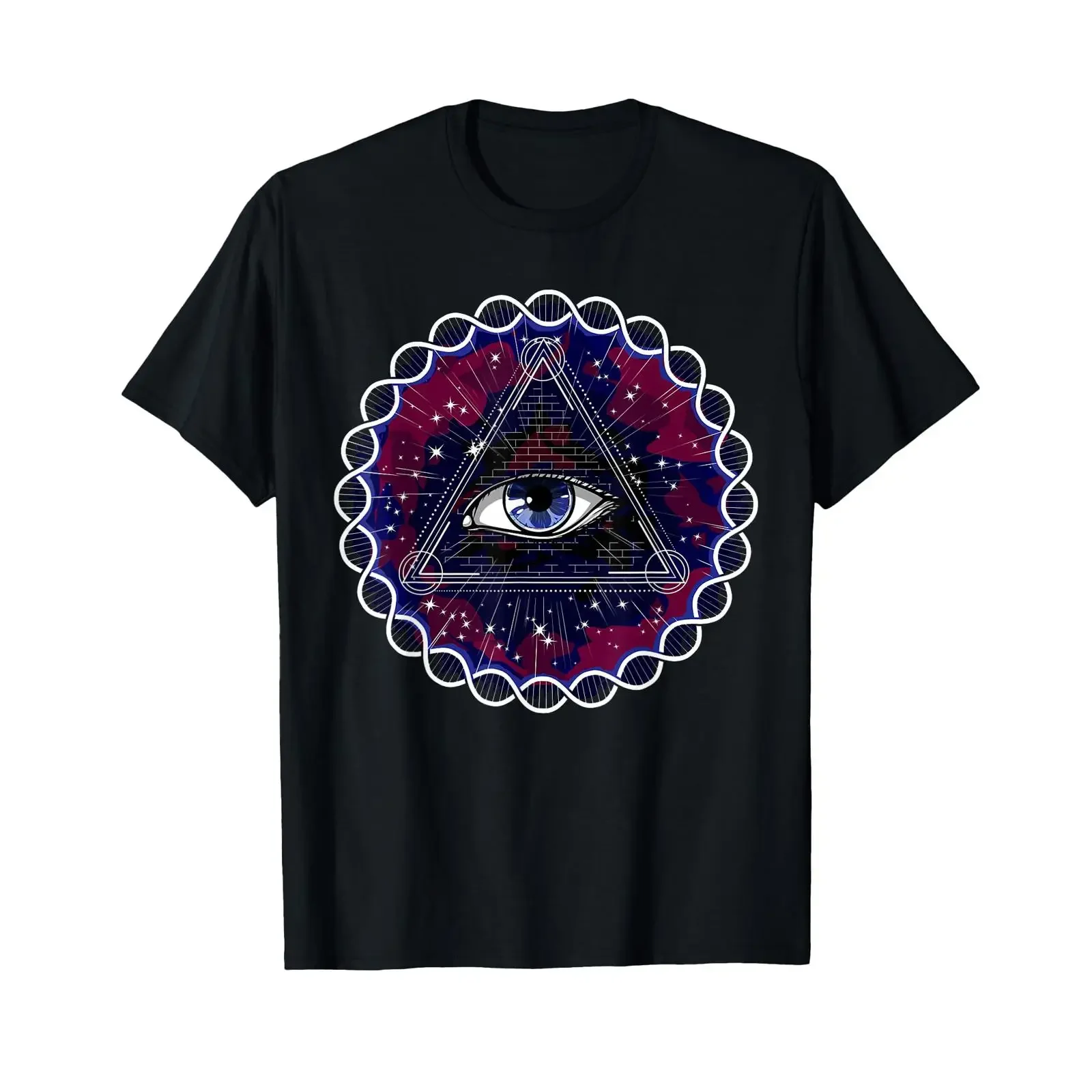 Psychedelic Illuminati Eye Sacred Geometry Esoteric T Shirt vintage Washed homme Versatile fashion Stretched Slightly Casual