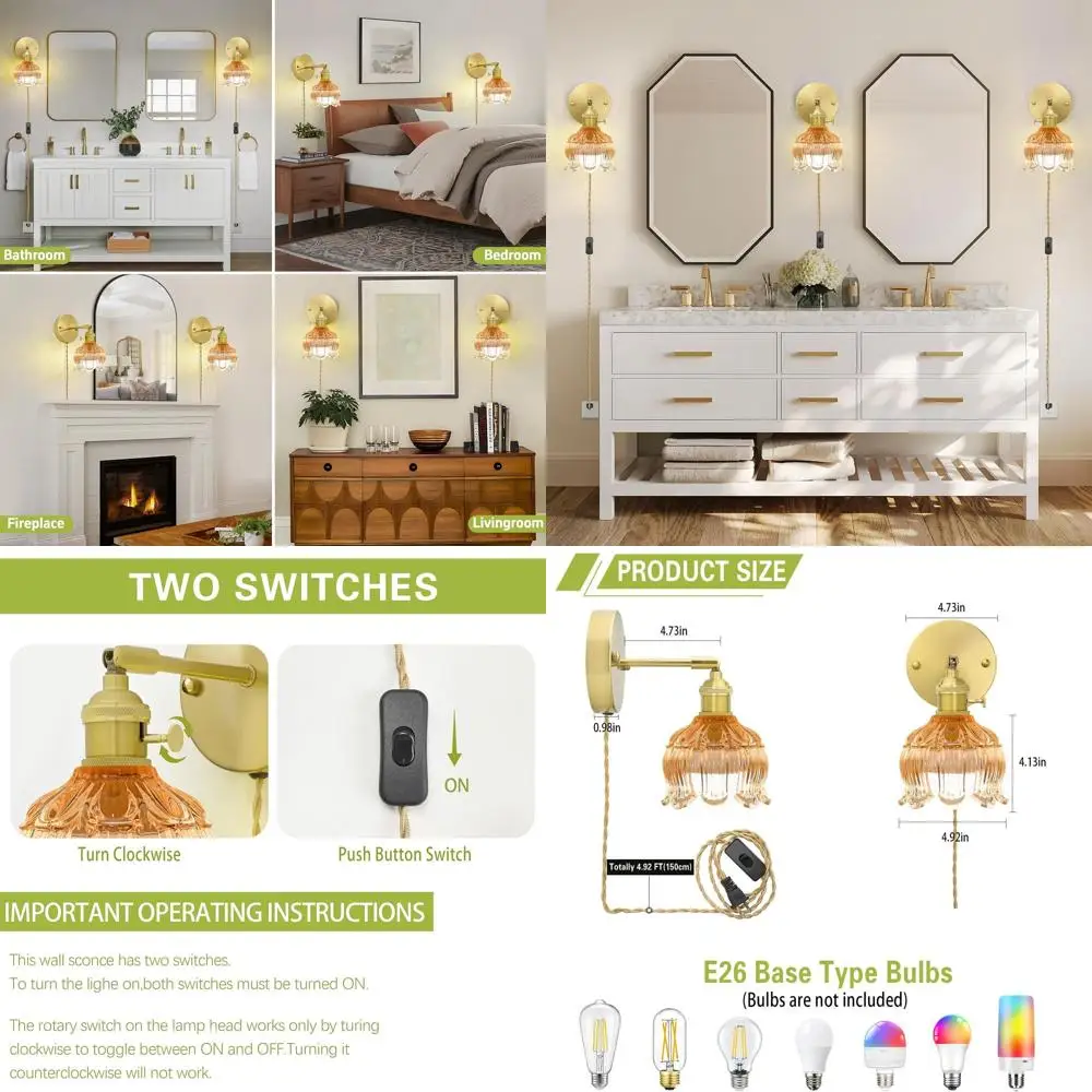 

Flower Amber 15-Color Rechargeable Battery Wall Sconce, Plug-in for Home Decor (2 Pack)