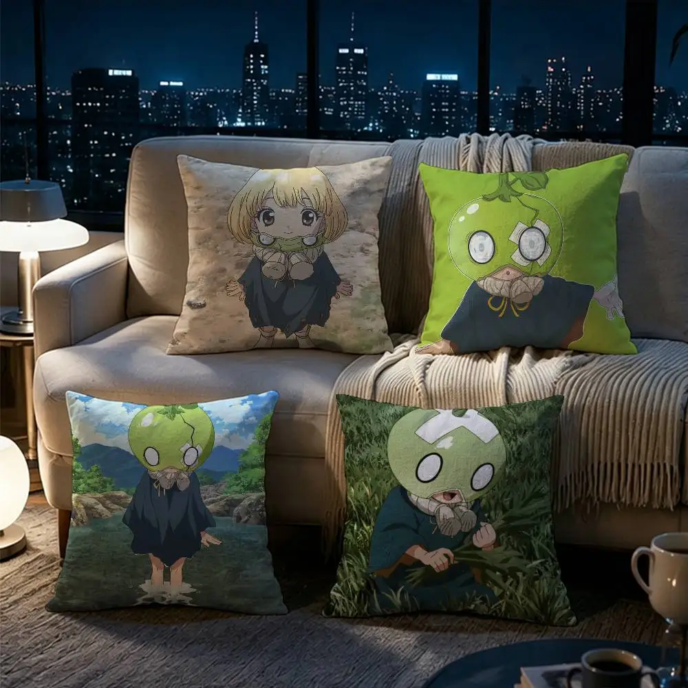 Dr.STONE S-Suika Double-sided printed pillow cover Solid color minimalist pillowcase, fits all bedroom styles