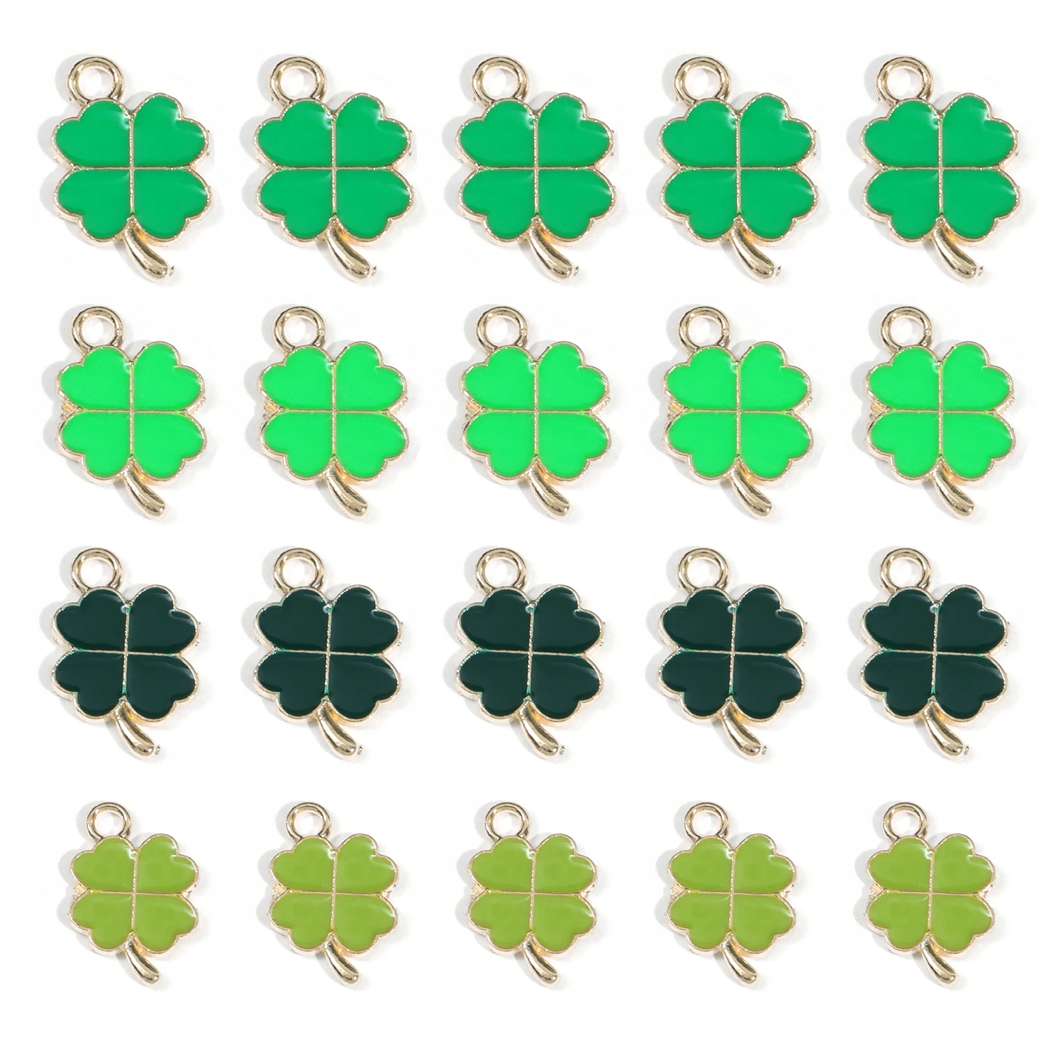 20pcs Four-Leaf Jewelry Making Charms, Assorted Green Charm Pendant Plated Enamel Charm Pendant For Earring Necklace Bracelet