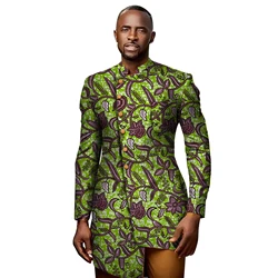 Dashiki African Print Patchwork Stand Collar Blazer African Style Clothing Bazin Riche Men Cotton Blazers WYN706