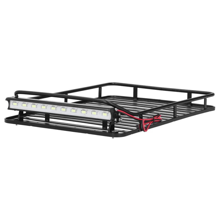 Metal Luggage Carrier Roof Rack with LED Light Bar for 1/10 RC Crawler Car Axial SCX10 TRX4