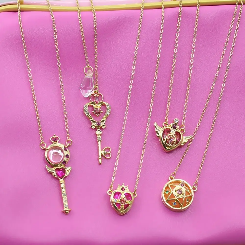 Fashion Metal Anime Necklace Cosplay Props Jewelry Magic Wand Crystal Necklace Crystal DIY Cosplay Pendant For