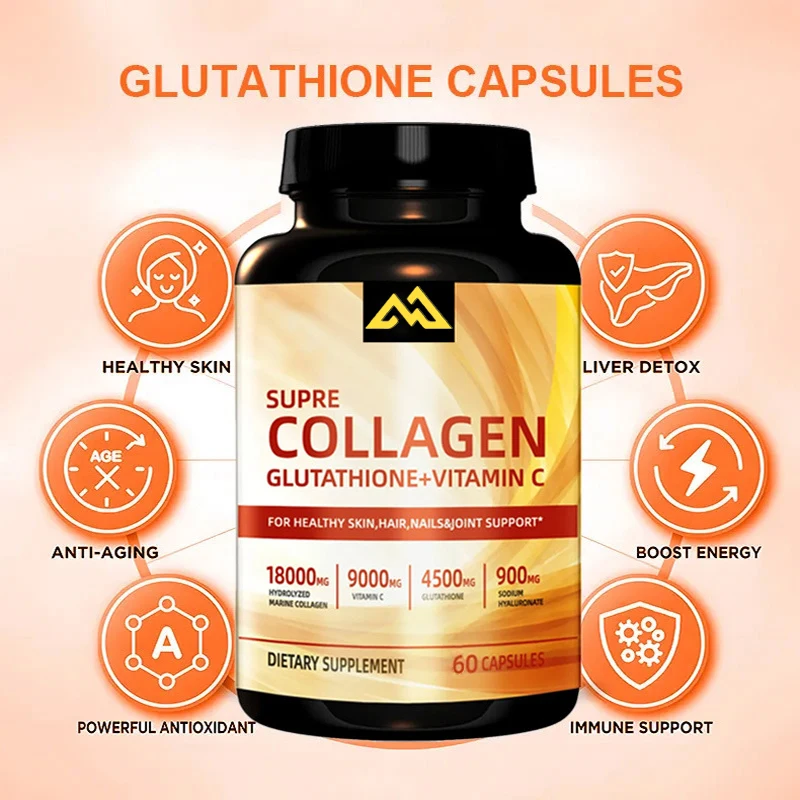 Collagen Peptide Vitamin C Glutathione Hyaluronic Acid - Skin and Nail Beauty Complex Supplement -60 Capsules