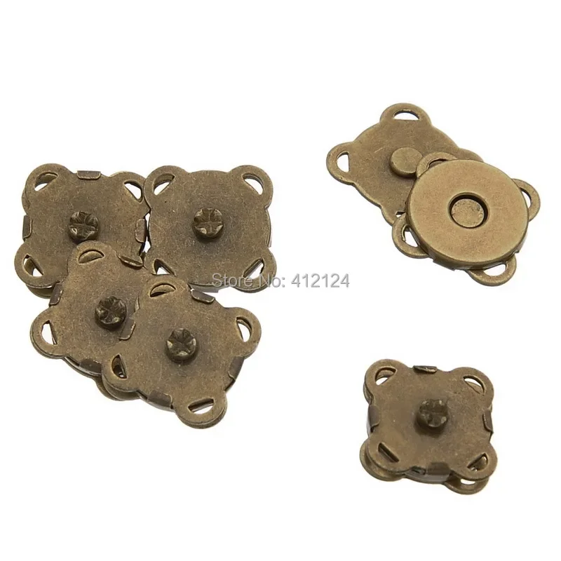 

100 шт. магнитных застежек-клипс в форме цветка сливы, бронзовые, для сумок, кошельков, рукоделия, 11x11 мм