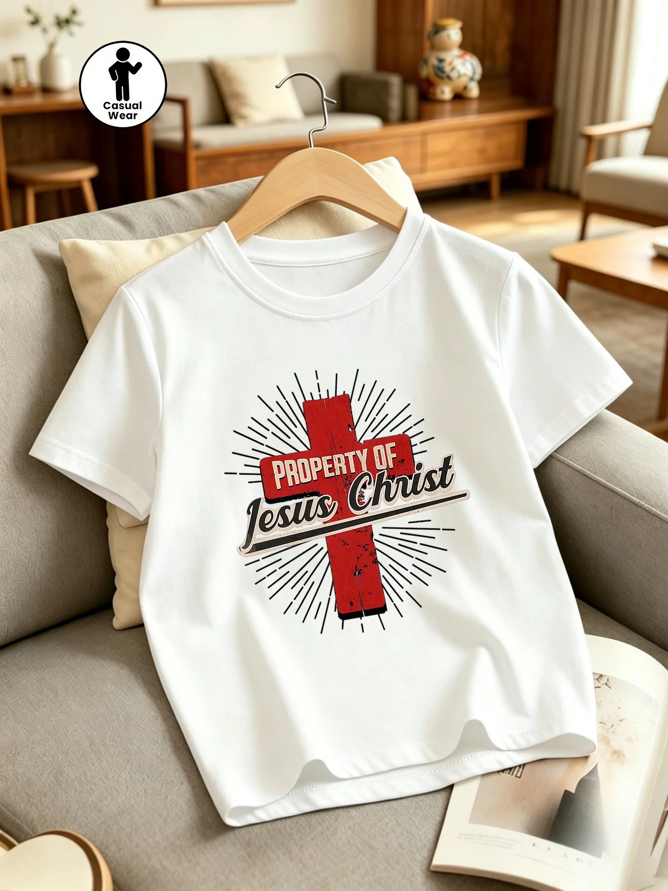 Kids Property Of Jesus Christ Cross Faith Graphic Tee Boys Girls Family Matching Short Sleeve Religious Casual Everyday T Shirt