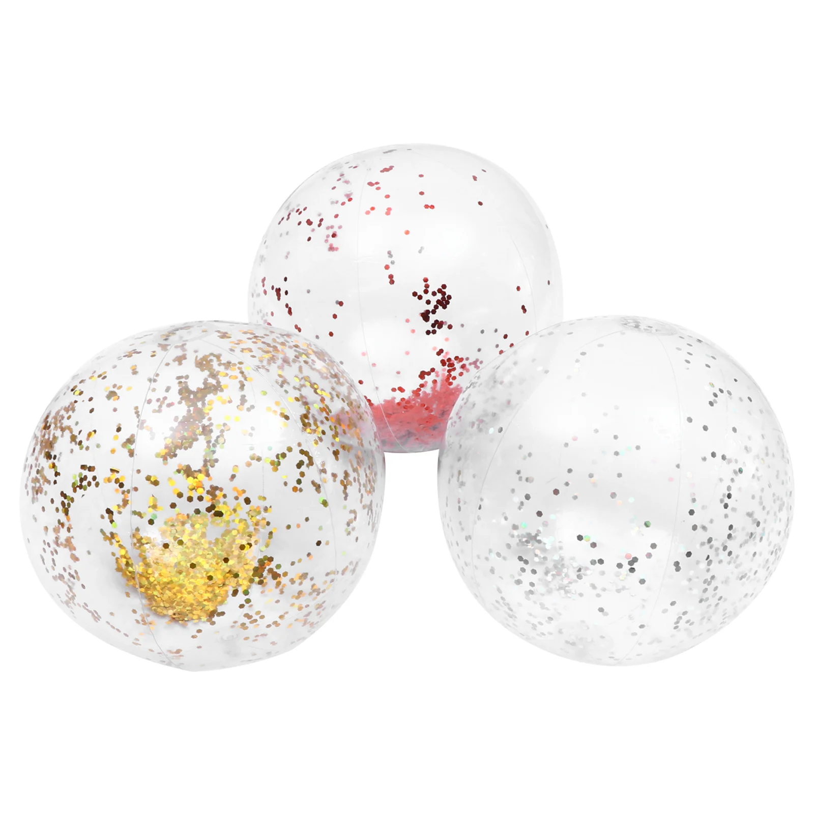 Pelotas de playa inflables de PVC, diseño de lentejuelas, pelota colorida duradera para fiesta al aire libre, juguete de agua, 3 uds.