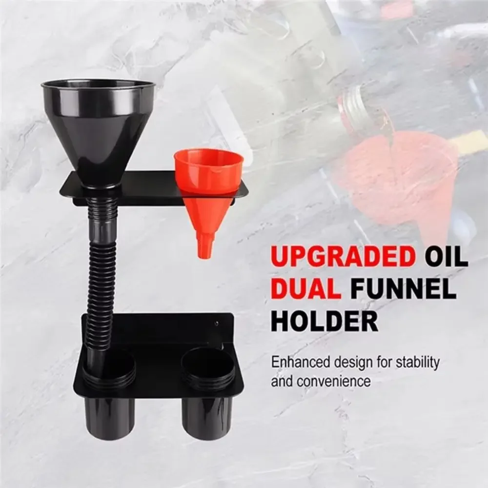 Drip Cups Oil Funnel Holder Wall Mount Design Durable Construction Wall Mounted Funnel Organizer Two Drip Cups Removable
