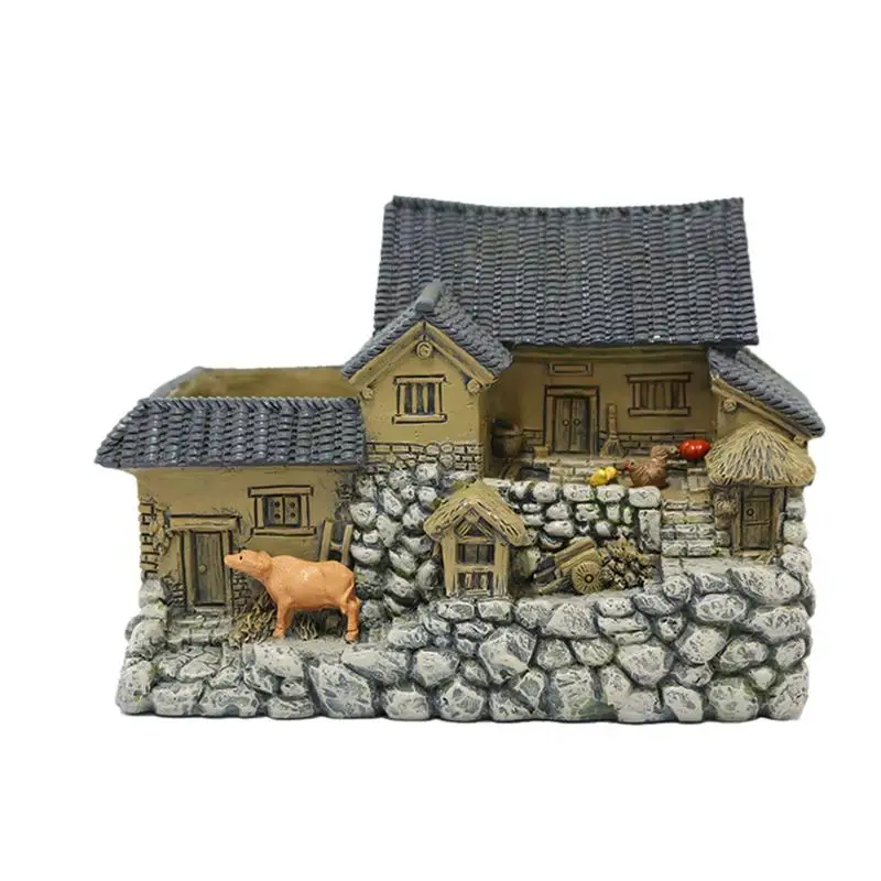 

Vintage Cabin Miniature Log Cabin House Miniature Resin Retro Miniature Landscape Rustic Succulent Planter foe home decor