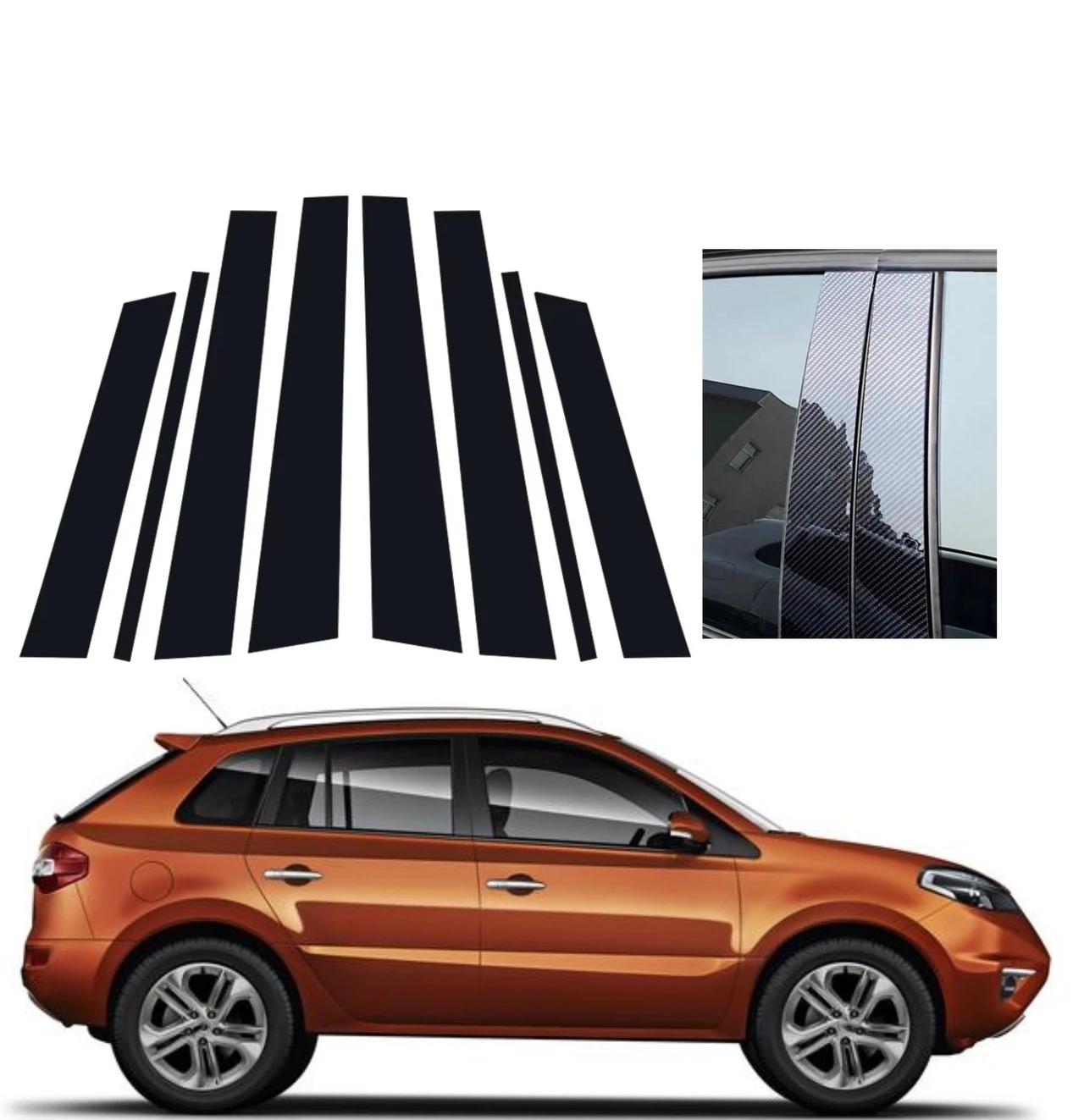 

Fit For Renault Koleos QM5 2007-2013 2014 2015 2016 Silver Carbon Gloss Black Pillar Posts Door Trim Window Sticker Cover