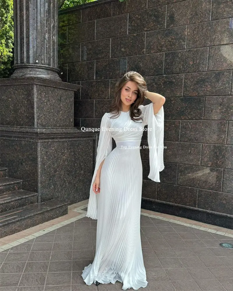 Qungkin Long Mermaid Prom Dresses With Shawl Sleeves Saudi Arabia Women Formal Evening Party Gowns Vintage Pleat Robes De Soirée