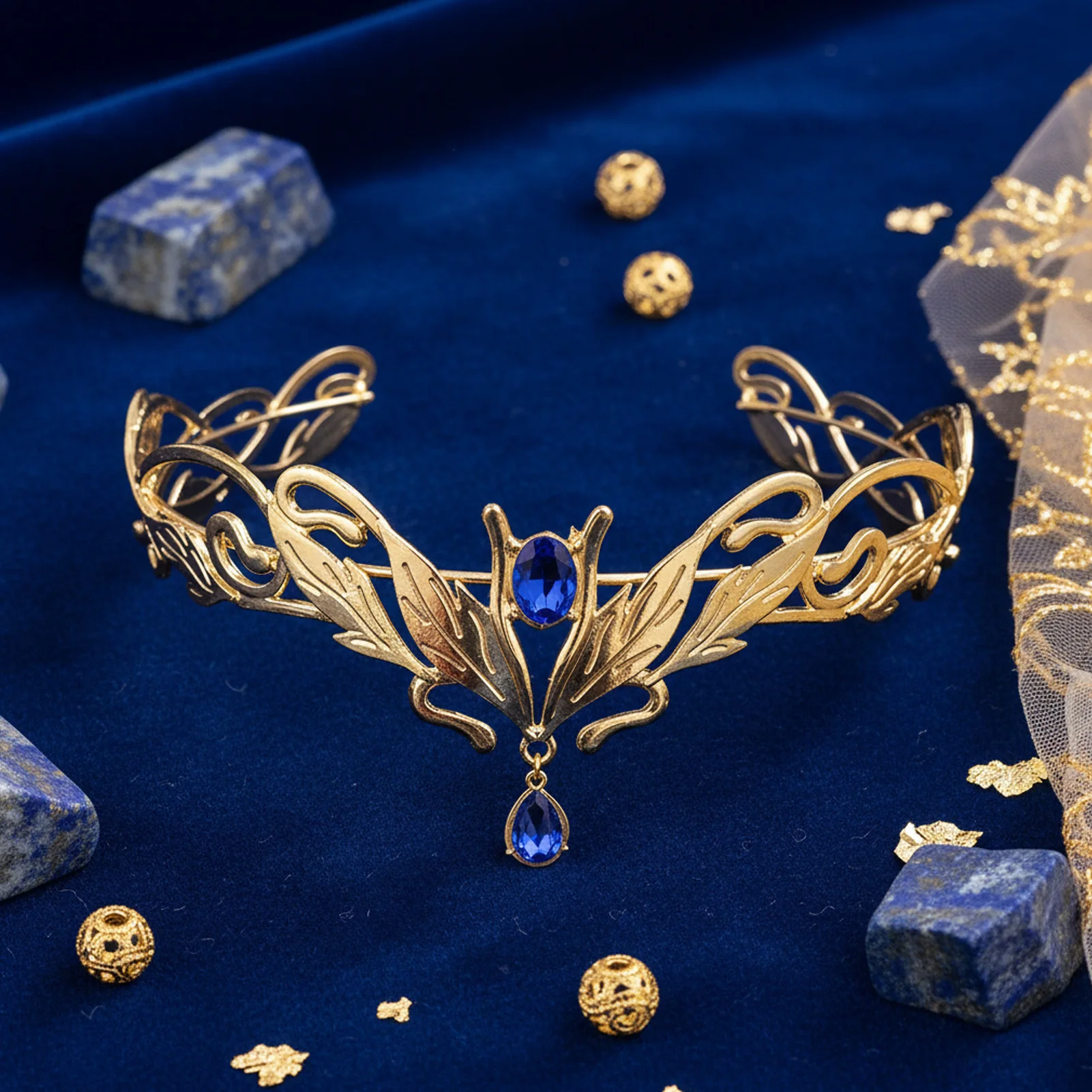 

Vintage Leaf Alloy Hairband with Tear Drop Design Russian Style for Women Wedding