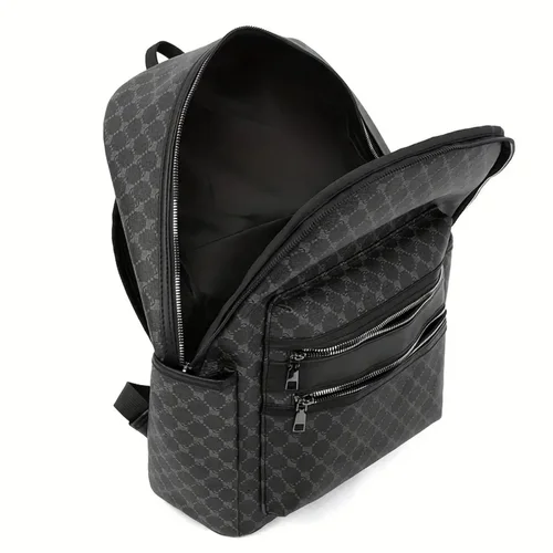 Imagen 2 del producto Mochila negra de moda, gran capacidad, con correas ajustables para los hombros, múltiples compartimentos y bolsillos con cremallera para la escuela, trabajo y viajes, mochila para estudiantes