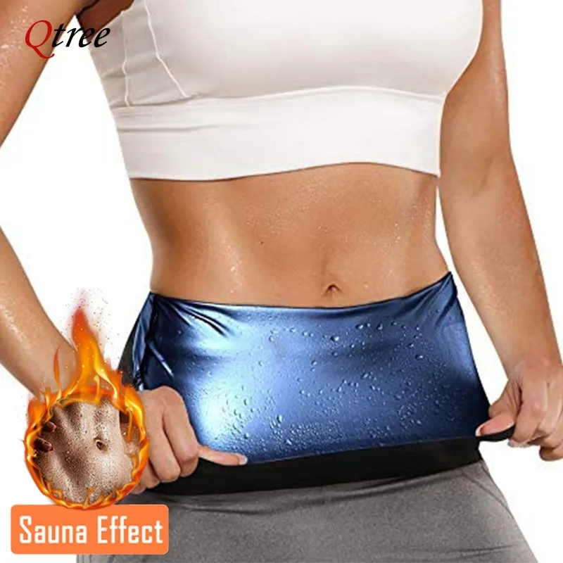 Qtree Waist Trimmer Wrap for Women Weight Loss Sauna Waist Trainer Slimming Sweat Belt Workout Stomach Sauna Body Shaper Corset