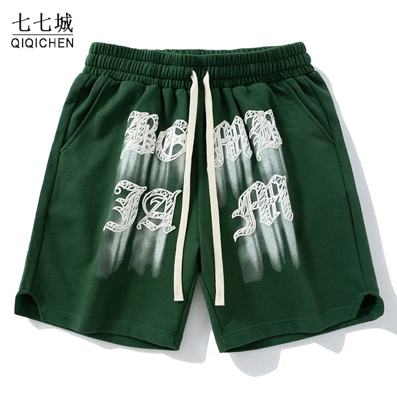 

Summer Mens Shorts Solid Color Letter Embroidery Drawstring Loose Sports Shorts Korean Style Casual Sweatpants Couple Streetwear