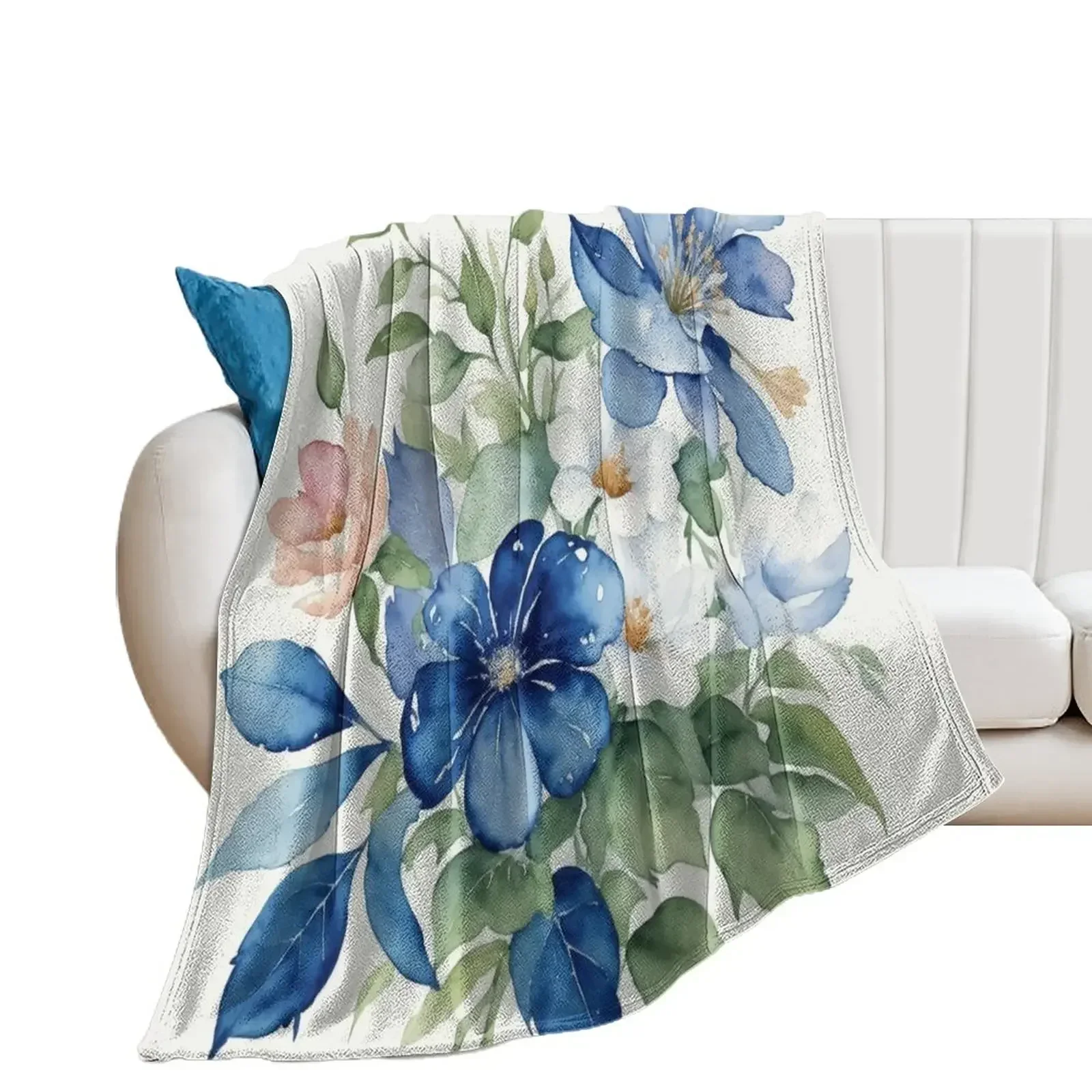 

Watercolor Blue and Green Pastel Floral Pattern Throw Blanket Blankets For Baby Hairy Blankets