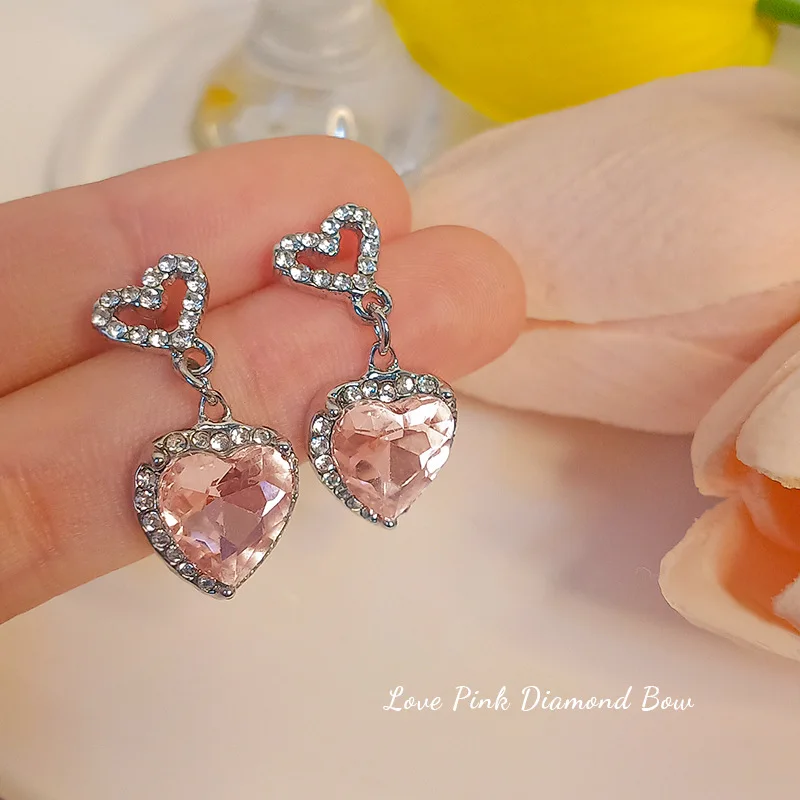 Trendy Cute Heart Crystal Necklace Earrings Set For Women Wedding Engagement Valentines Day Gift Fashion Jewelry Wholesale
