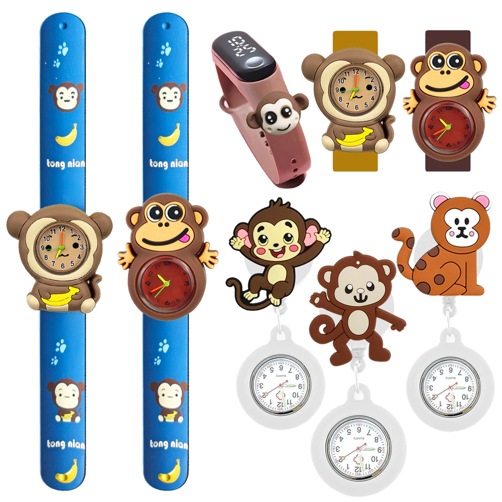 Factory Wholesale Children's Electronic Digital Watches Cute Monkey Toys Slap Bracelets Kids Watches Boys Favorite Birthday Gift