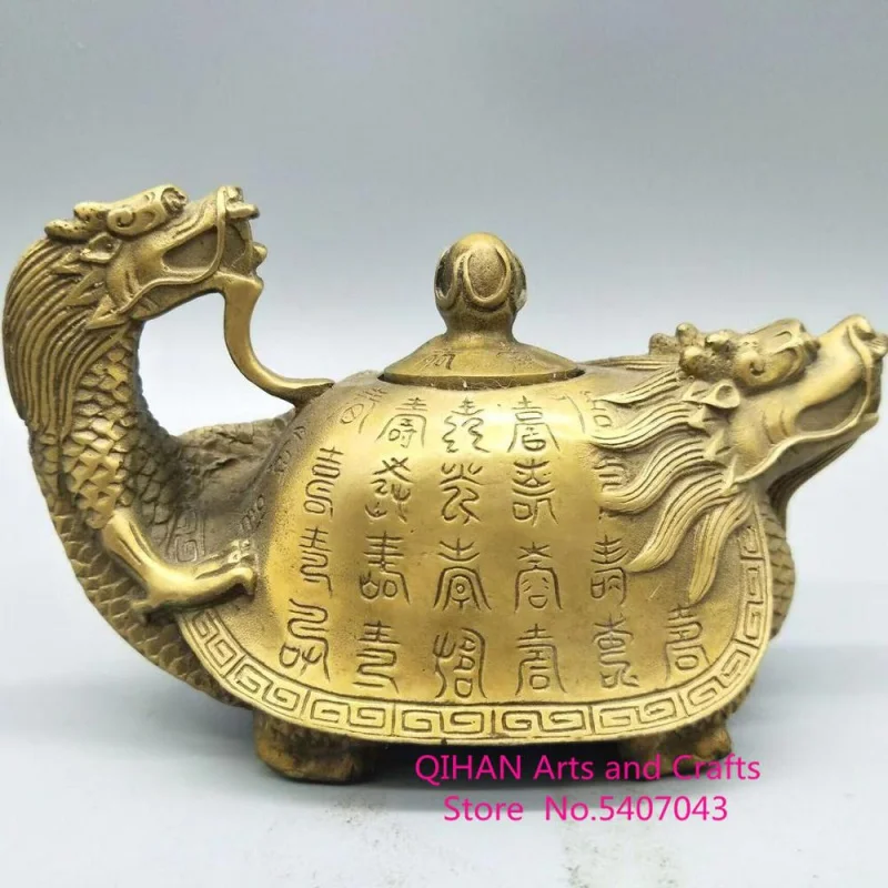 

Antique pure copper dragon turtle longevity word pot ornaments brass wine pot living room study decoration crafts ornaments