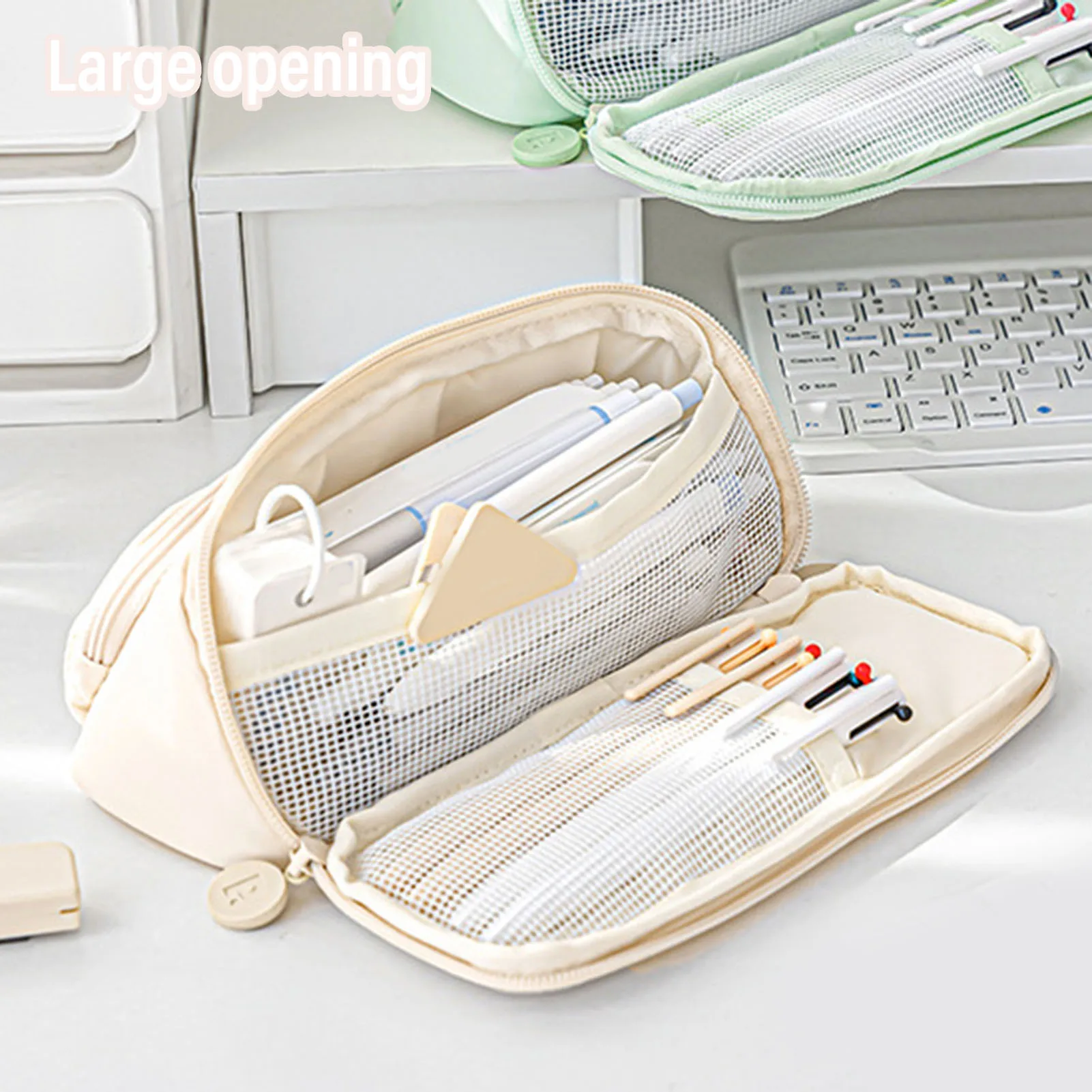 

Треугольная сумка для ручек из ткани с эффектом памяти, большая емкость, 3-слойный многофункциональный пенал, сумка для канцелярских принадлежностей для школьного офиса