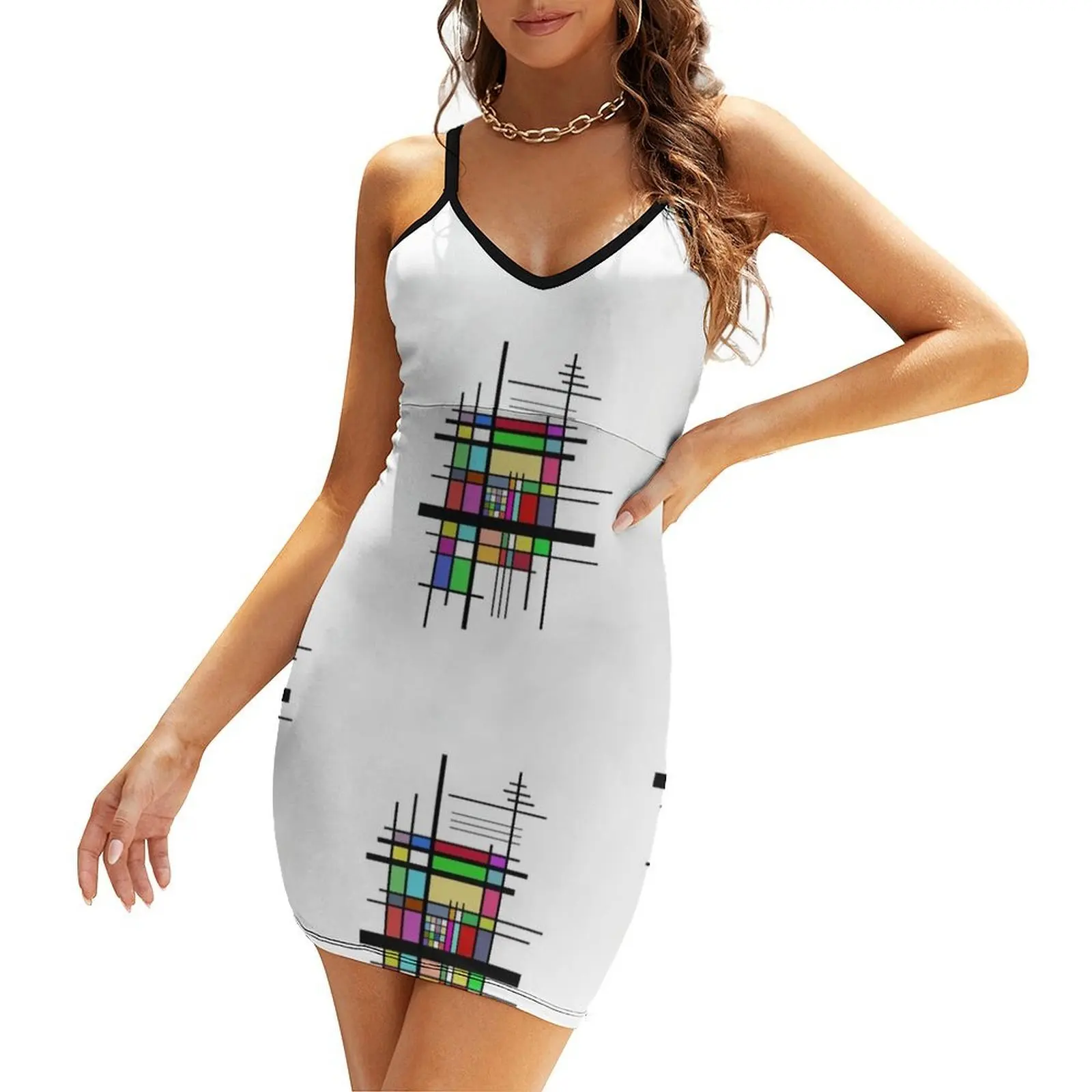 

Colour Squared Sling Dress evening dress ladies luxury evening dress woman for wedding Clothing female