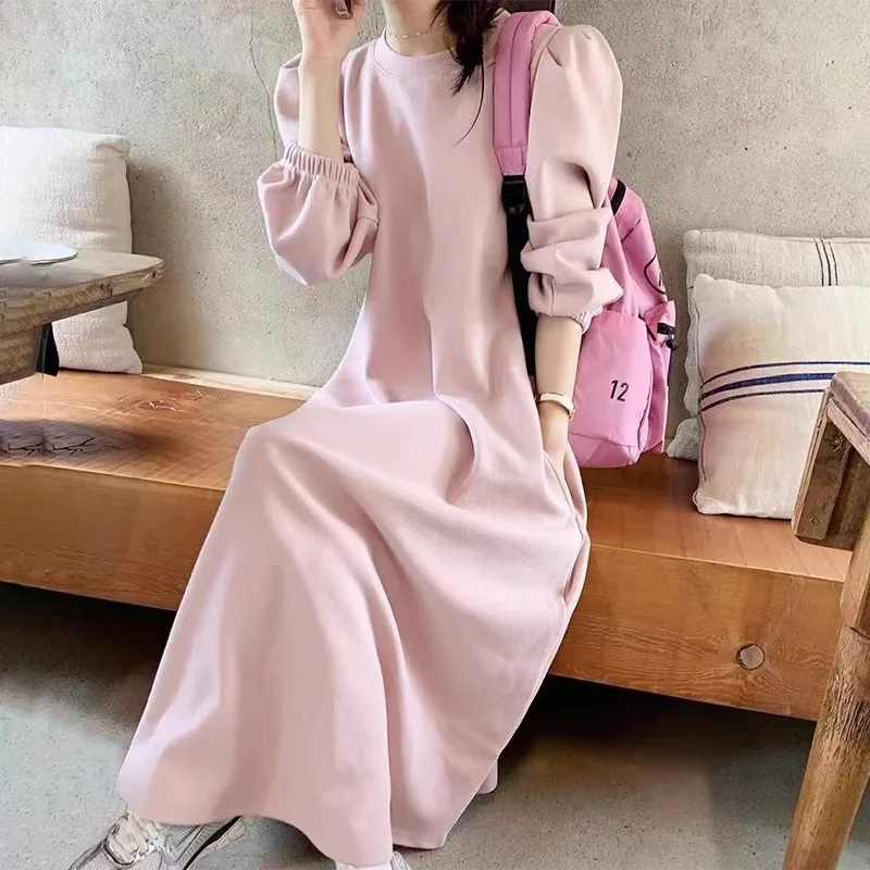 Abiti Abito da donna Night Party Inverno Pile Manica a sbuffo Girocollo Vita aderente Svasato Morbido Accogliente Caldo Delicato Per tutte le stagioni Quotidiano