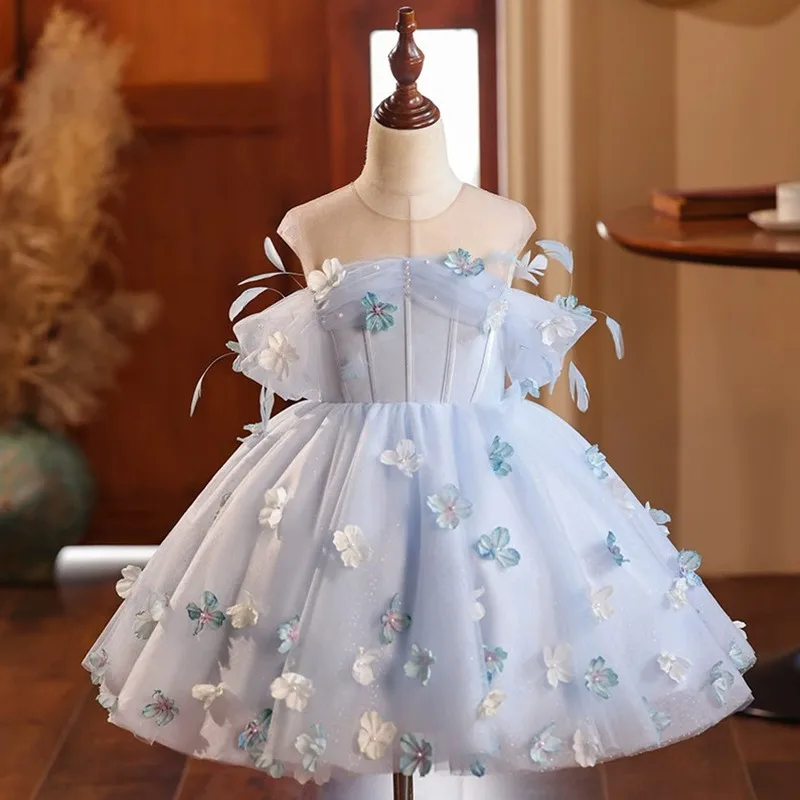 

New Children's Princess Ball Gown Host's Piano Performance Wedding Birthday Party Dresses For Girls A4664 Bridesmaid Dresses