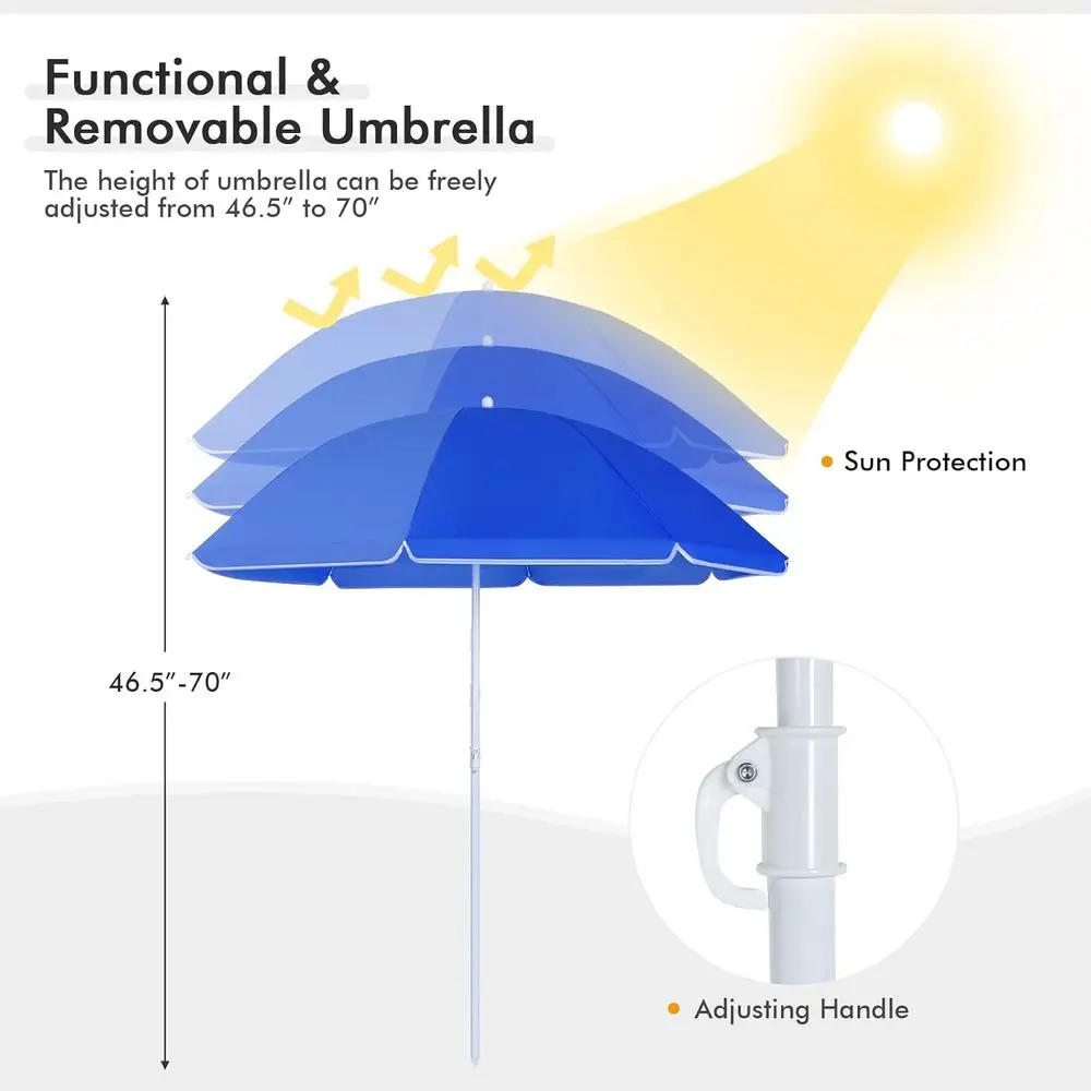 Portable Folding Picnic Chairs with Detachable Umbrella, Cooler and Cup Holders, Ideal for Beach and Camping, Blue view 3