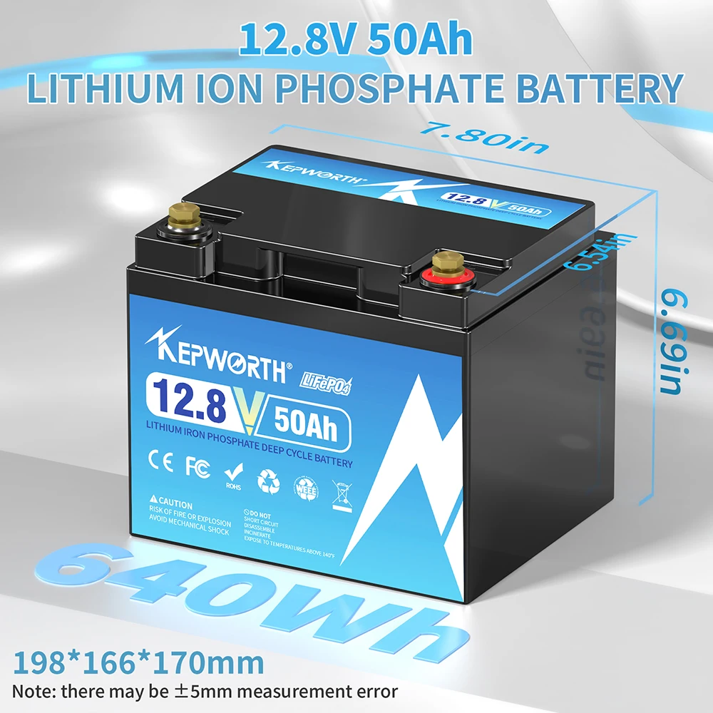 KEPWORTH-batería de litio LiFePO4, 12,8 V, 50Ah, 640Wh, más de 6000 ciclos, ampliamente utilizada en motores eléctricos, Scooters eléctricos